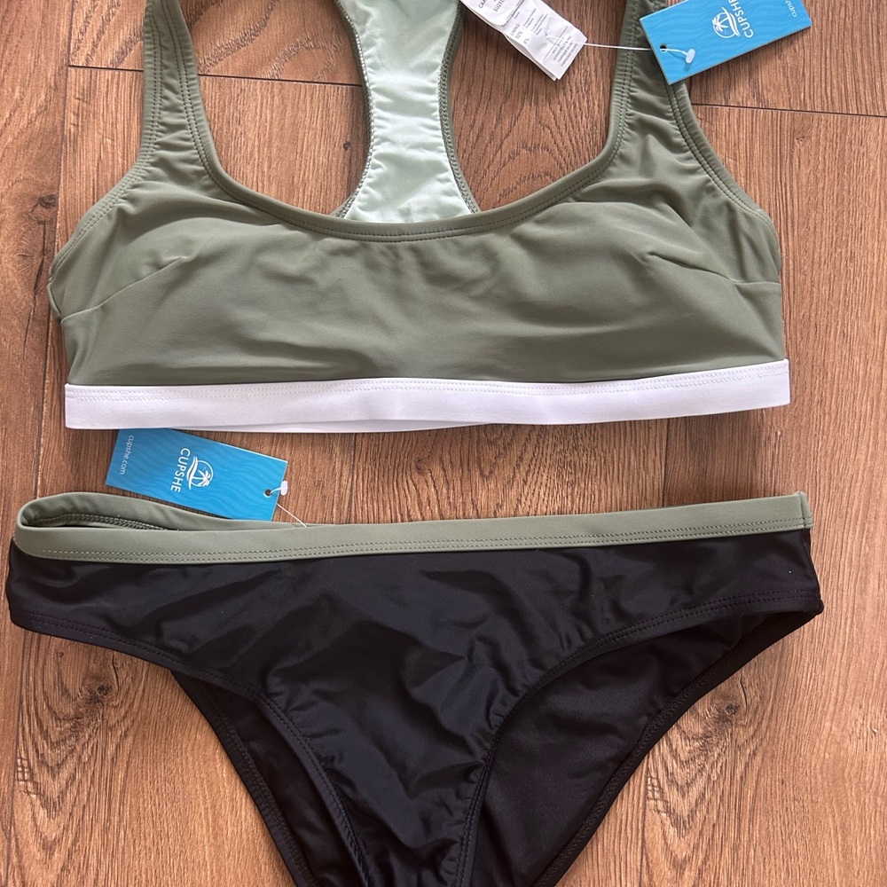Cupshe Green and Black Bikini Set Athletic Style